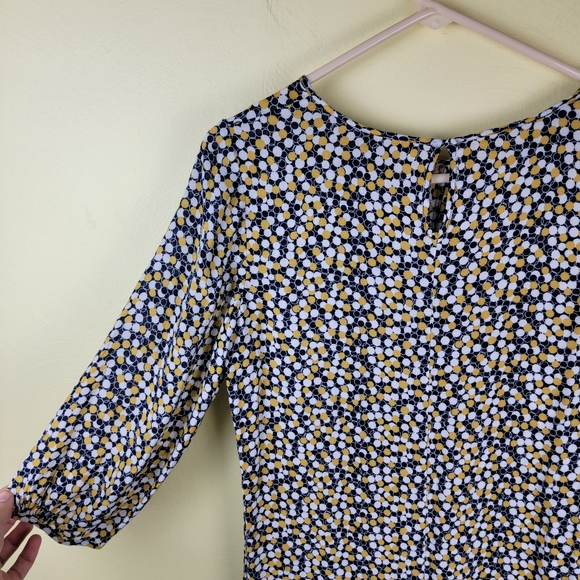 BODEN Aurelia Circles Yellow Navy Blue 1/2 Sleeve Viscose Tunic Dress size 6L - Picture 11 of 12